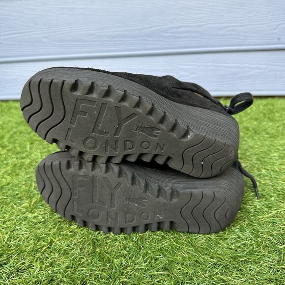 Fly London Boots Yebi‎ Womens Size 10 Black Suede Leather Wedge Booties - Picture 7 of 9